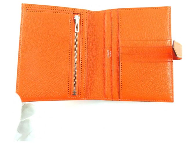 Cartera bifold de cuero Hermès BEAN Compact Naranja - vista 6