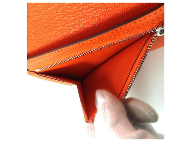 Cartera bifold de cuero Hermès BEAN Compact Naranja - vista 8