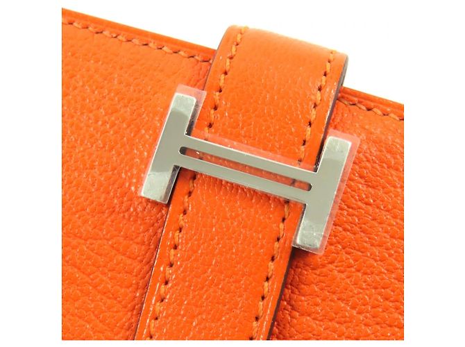 Cartera bifold de cuero Hermès BEAN Compact Naranja - vista 9