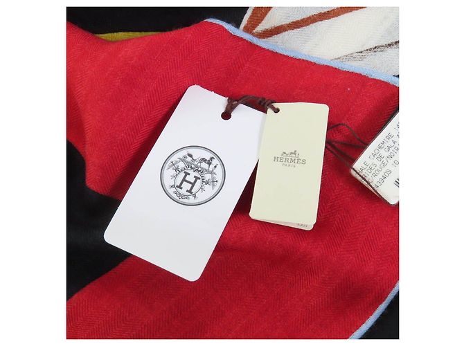 Sciarpa in cashmere piqué con applicazione Hermès Brides de Gala Rosso - vista 11