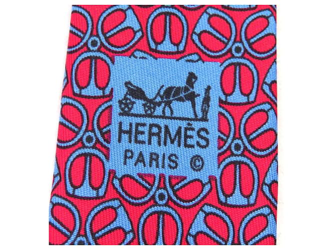 Hermès All-over pattern Silk Tie Red Blue - view 7