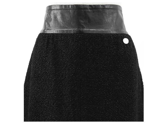Falda Chanel de mezcla de tweed, algodón, seda y piel de becerro Negro - vista 2
