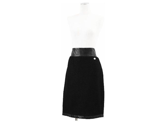 Falda Chanel de mezcla de tweed, algodón, seda y piel de becerro Negro - vista 4