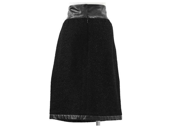 Falda Chanel de mezcla de tweed, algodón, seda y piel de becerro Negro - vista 5