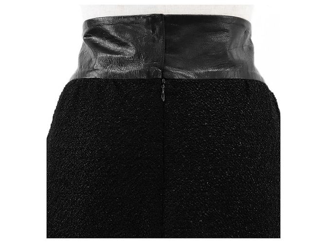 Falda Chanel de mezcla de tweed, algodón, seda y piel de becerro Negro - vista 6