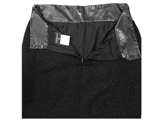Falda Chanel de mezcla de tweed, algodón, seda y piel de becerro Negro - vista 7