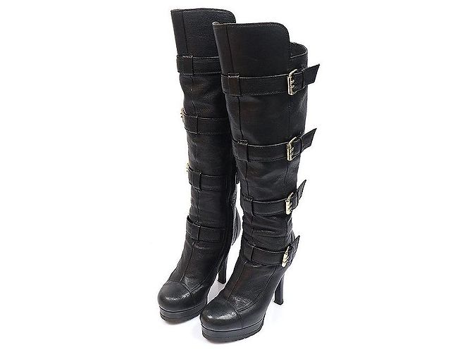 Fendi Bottes longues à plateforme avec boucles en cuir noir pour femmes, au-dessus du genou - vue 2