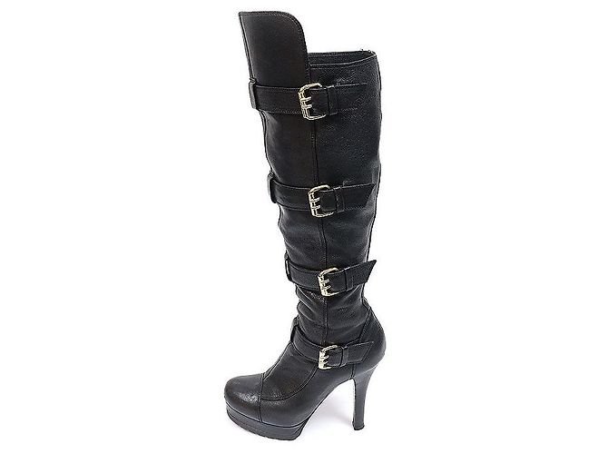 Fendi Bottes longues à plateforme avec boucles en cuir noir pour femmes, au-dessus du genou - vue 3