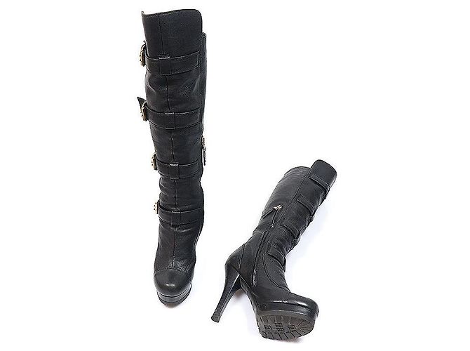 Fendi Bottes longues à plateforme avec boucles en cuir noir pour femmes, au-dessus du genou - vue 4