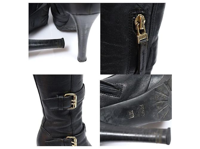 Fendi Bottes longues à plateforme avec boucles en cuir noir pour femmes, au-dessus du genou - vue 6