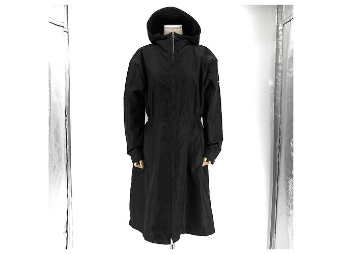 Prada Nylon Triangle Logo Long Windbreaker Raincoat Jacket Black - view 2