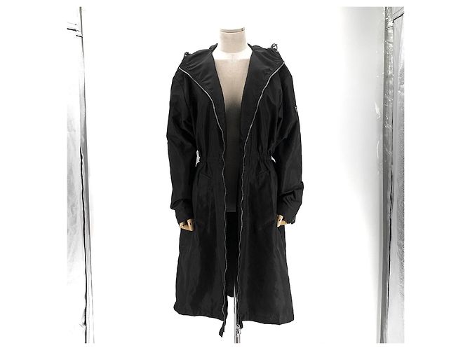 Prada Nylon Triangle Logo Long Windbreaker Raincoat Jacket Black - view 3