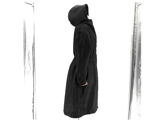 Prada Nylon Triangle Logo Long Windbreaker Raincoat Jacket Black - view 4