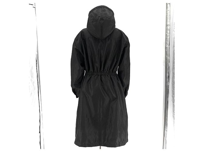 Prada Nylon Triangle Logo Long Windbreaker Raincoat Jacket Black - view 6