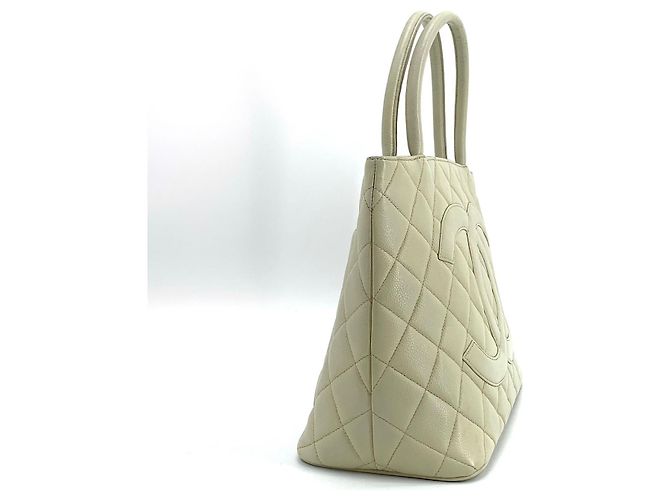 Chanel Borsa Tote Caviar Medallion Coin Bag Bianco - vista 4