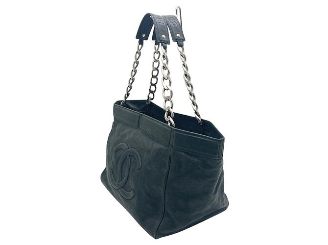 Borsa Tote con catena Chanel in pelle di vitello martellata nera Nero - vista 2