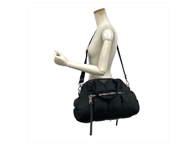 Bolsa de Mão 2-Way Prada Tessuto Bomber Preto - vista 13