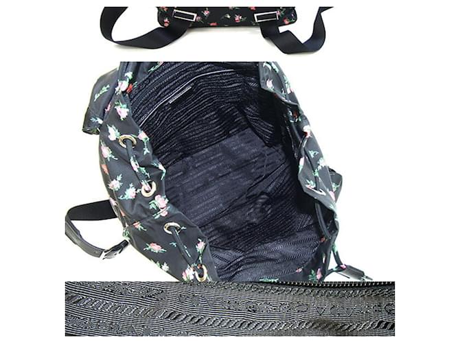 Prada Floral Pattern Backpack Black Pink White - view 2