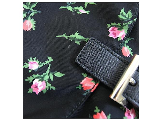 Prada Floral Pattern Backpack Black Pink White - view 3