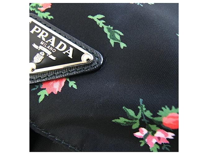 Prada Floral Pattern Backpack Black Pink White - view 4