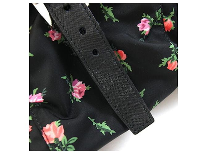 Prada Floral Pattern Backpack Black Pink White - view 7