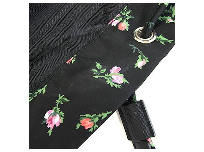Prada Floral Pattern Backpack Black Pink White - view 8