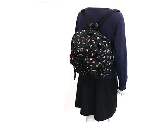 Prada Floral Pattern Backpack Black Pink White - view 9