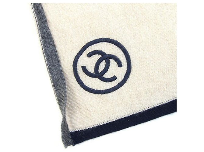 Chanel Kaschmir-Seiden-Schal Braun Rot Beige Hellbraun Marineblau - Ansicht 2