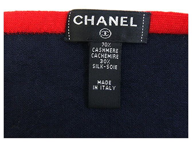 Chanel Kaschmir-Seiden-Schal Braun Rot Blau Beige Marineblau - Ansicht 3
