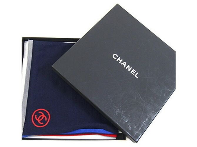 Chanel Kaschmir-Seiden-Schal Braun Rot Blau Beige Marineblau - Ansicht 5