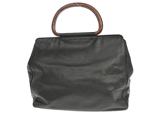 Chanel Vintage Wooden Ring Tote Caviar Medium Nero - vista 2