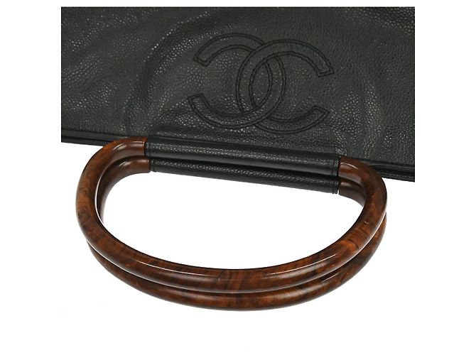 Chanel Vintage Wooden Ring Tote Caviar Medium Nero - vista 6