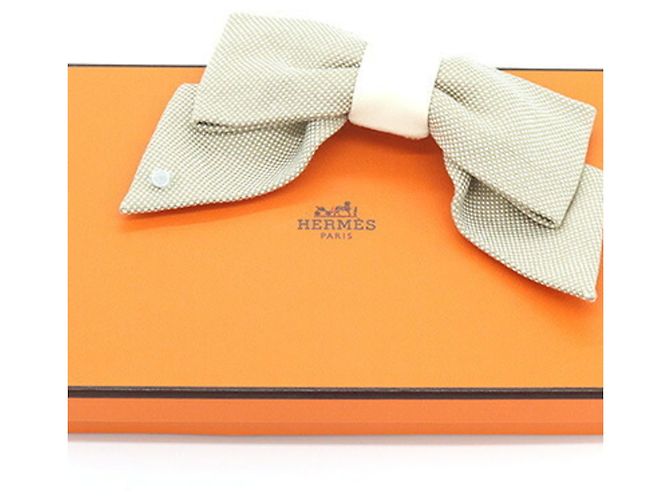 Hermès Barrette Grenelle Plain Air PM Hair Ribbon Blu Beige Bianco sporco - vista 6