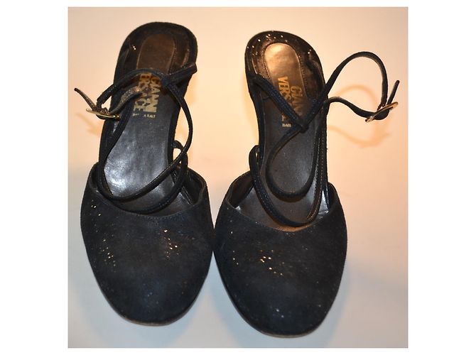 Gianni Versace Sandali neri con tacco alto in camoscio glitterato Nero - vista 2