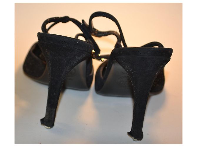 Gianni Versace Sandali neri con tacco alto in camoscio glitterato Nero - vista 3