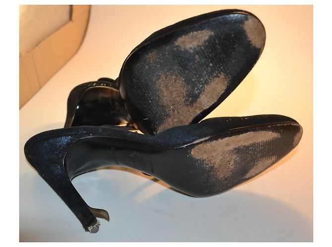 Gianni Versace Sandali neri con tacco alto in camoscio glitterato Nero - vista 4