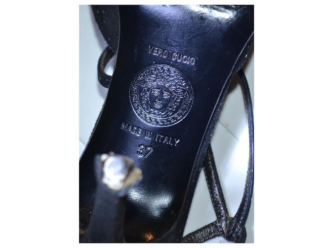 Gianni Versace Sandali neri con tacco alto in camoscio glitterato Nero - vista 7