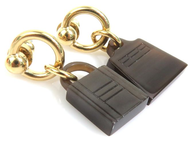 Hermès Hermes Amulette Maroquiné Ohrringe Braun Golden - Ansicht 2