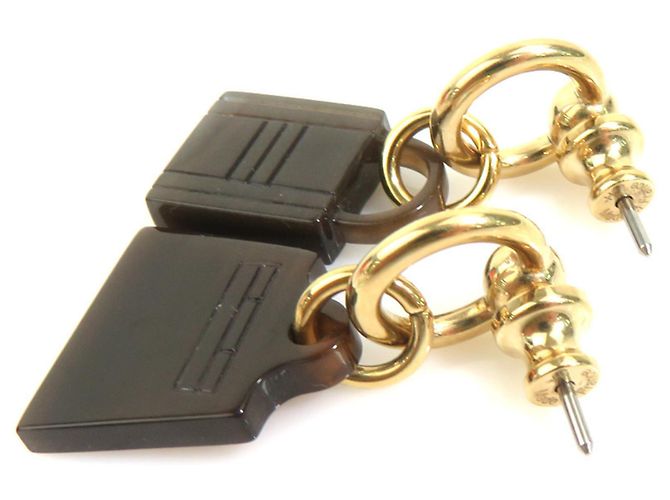 Hermès Hermes Amulette Maroquiné Ohrringe Braun Golden - Ansicht 3