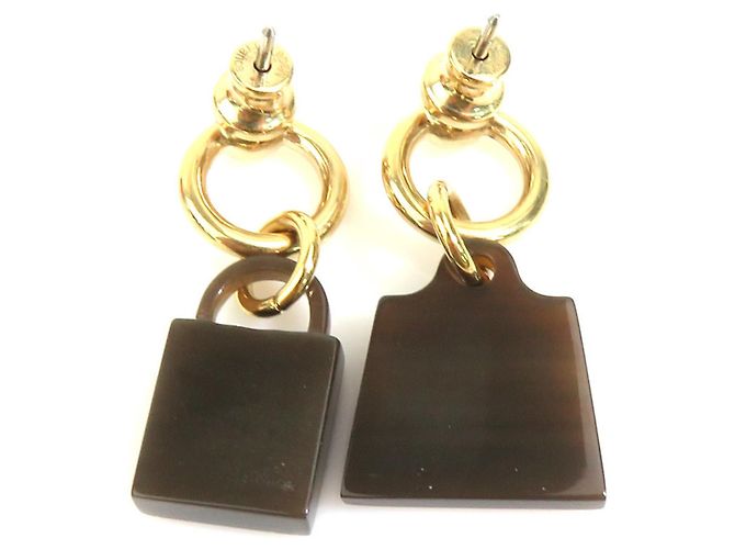 Hermès Hermes Amulette Maroquiné Ohrringe Braun Golden - Ansicht 4