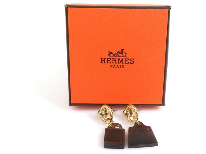 Hermès Hermes Amulette Maroquiné Ohrringe Braun Golden - Ansicht 8