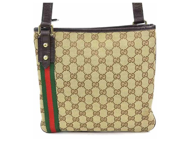 Borsa a tracolla Gucci in tela GG e pelle marrone Beige - vista 3