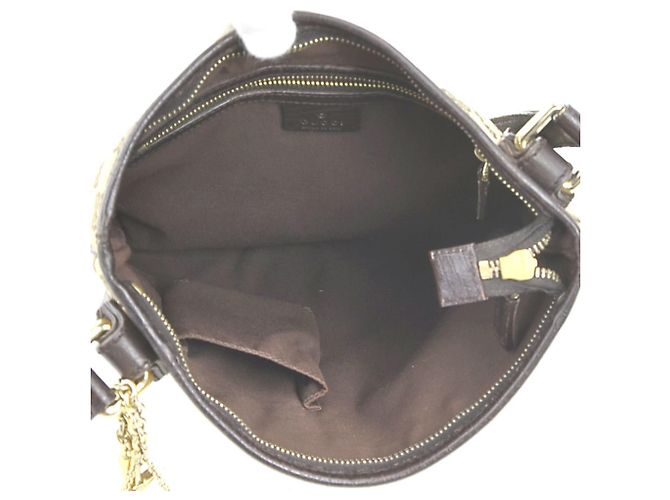 Borsa a tracolla Gucci in tela GG e pelle marrone Beige - vista 5