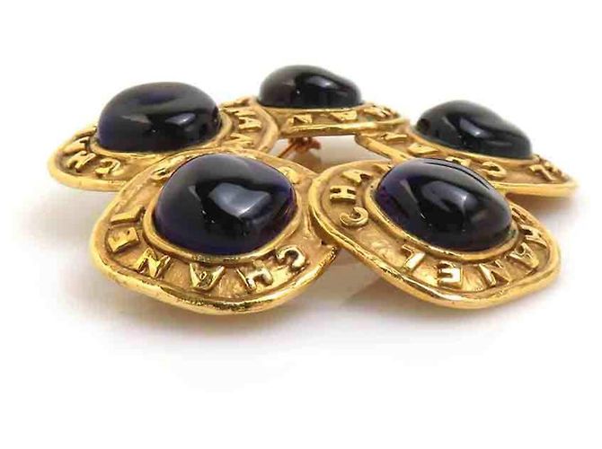 Broche Chanel Dourada e Azul Marinho Dourado - vista 2