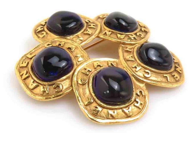 Broche Chanel Dourada e Azul Marinho Dourado - vista 3