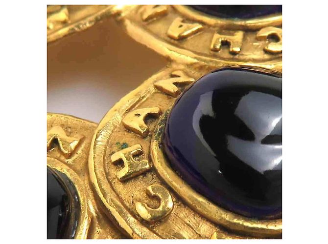 Broche Chanel Dourada e Azul Marinho Dourado - vista 7