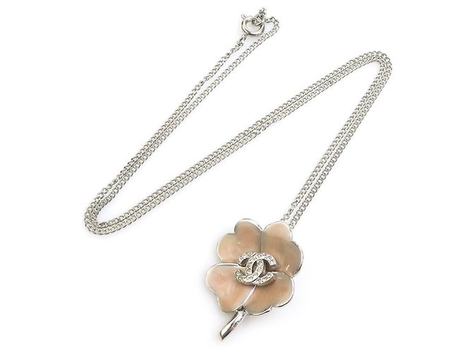 Chanel Coco Mark Clover Necklace Silvery Pink Beige - view 2