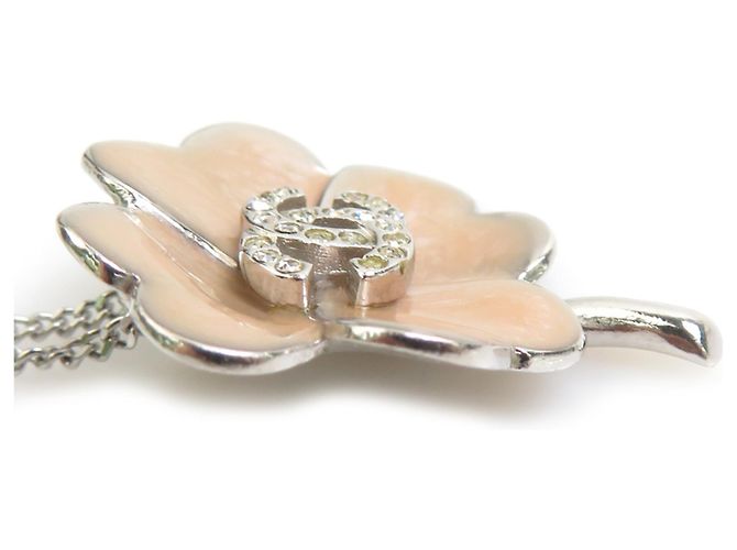 Chanel Coco Mark Clover Necklace Silvery Pink Beige - view 3