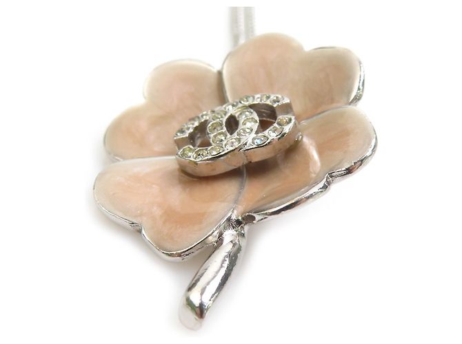 Chanel Coco Mark Clover Necklace Silvery Pink Beige - view 4