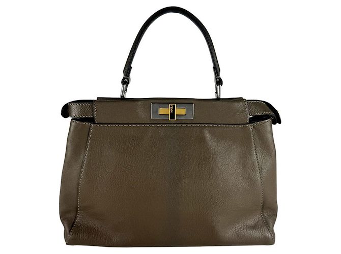Borsa a tracolla Fendi Peekaboo Regular in pelle Cachi - vista 3